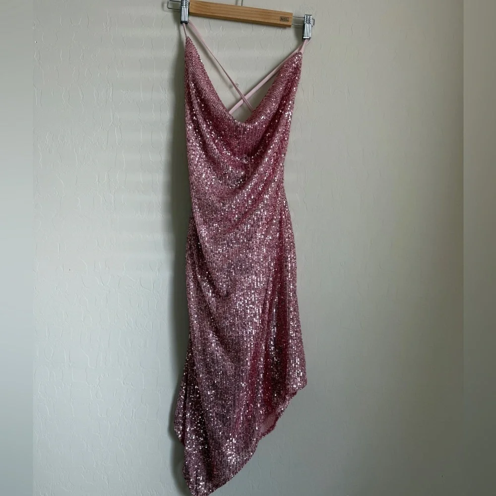 ASOS Nordstrom sequin 90s dress cowl neck slip midi pink homecoming US size 12
